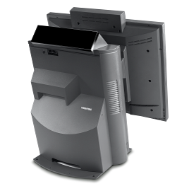 Toshiba SurePOS 580 rear view with 2×20 LED display and wireless antenna bonnet.