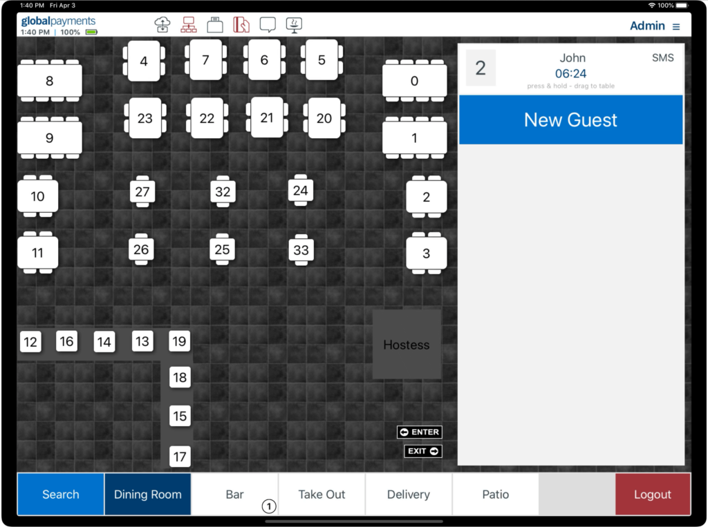 Global Restaurant Point of Sale Table Layout