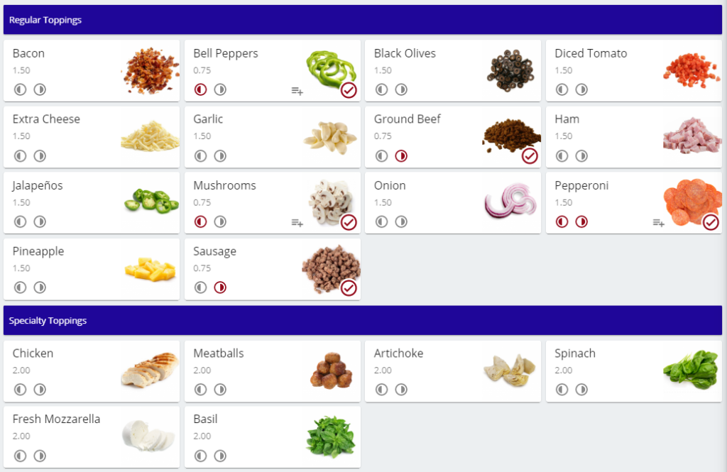 Online Ordering Modifiers Toppings